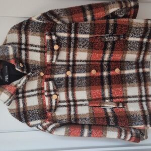 Zara Multicolor Plaid Fleece Jacket